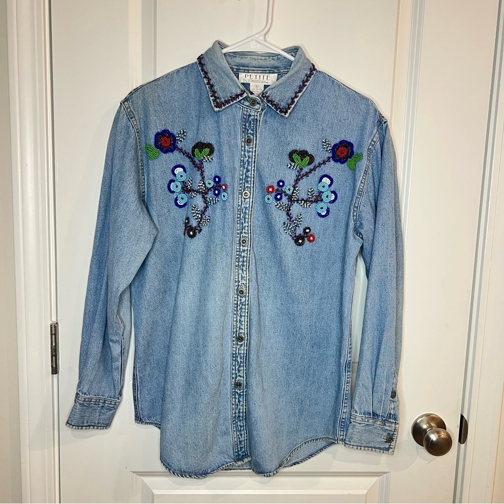 Petite Sophisticate Light Blue Denim Shirt